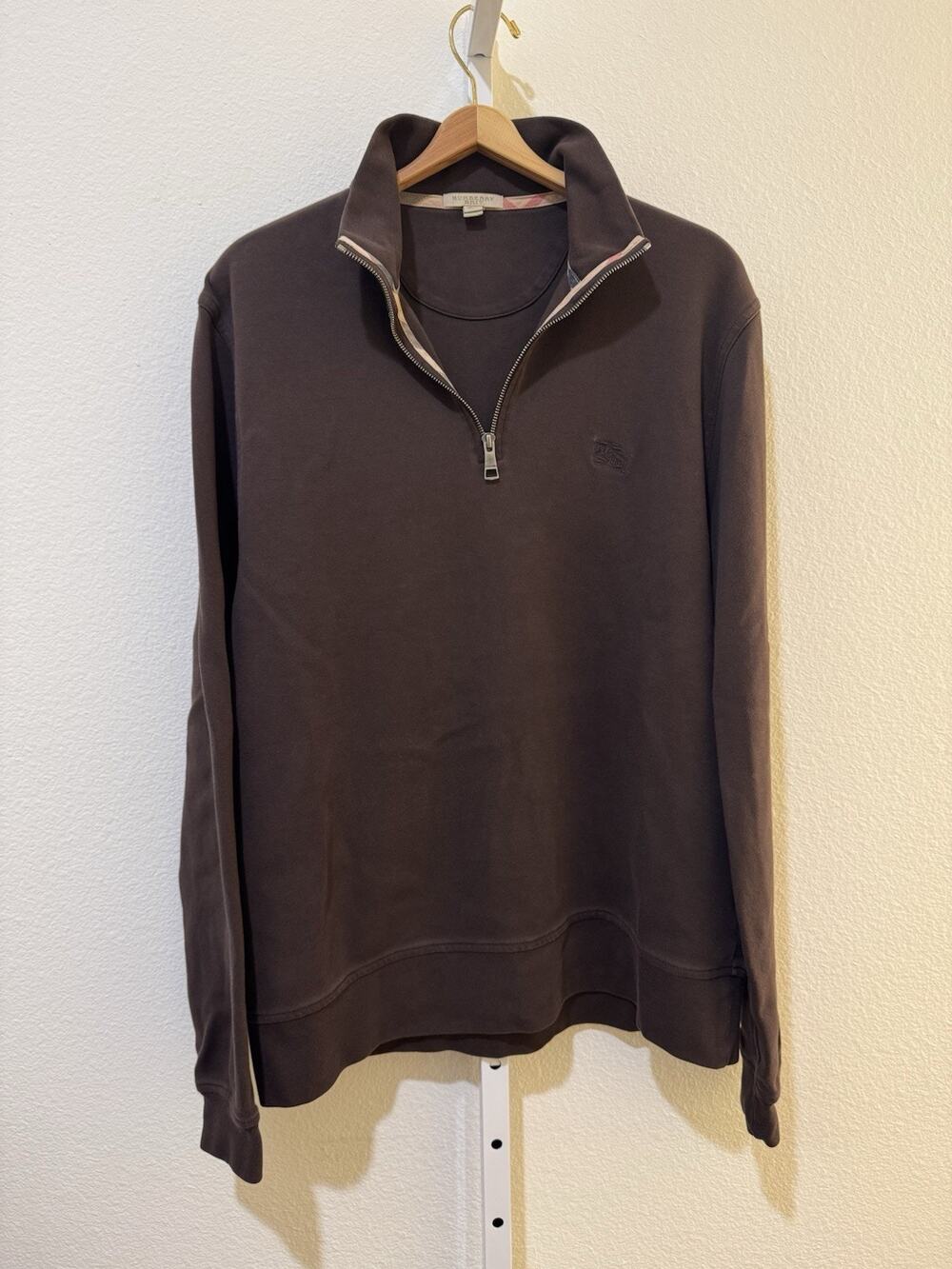 Burberry Brit 1/4 Zip Long Sleeve Pullover Brown XXL Sweatshirt Embroidered Logo